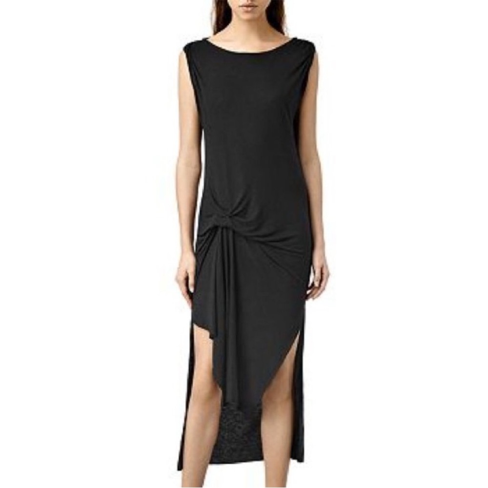 All Saints Riviera Knot Asymmetrical Dark Charcoal Heather Grey Dress Size Small